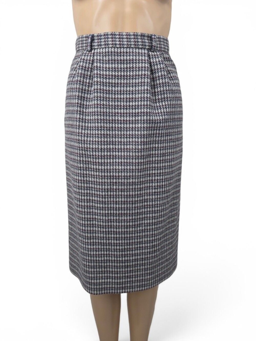 Vintage Wool Houndstooth Midi Skirt